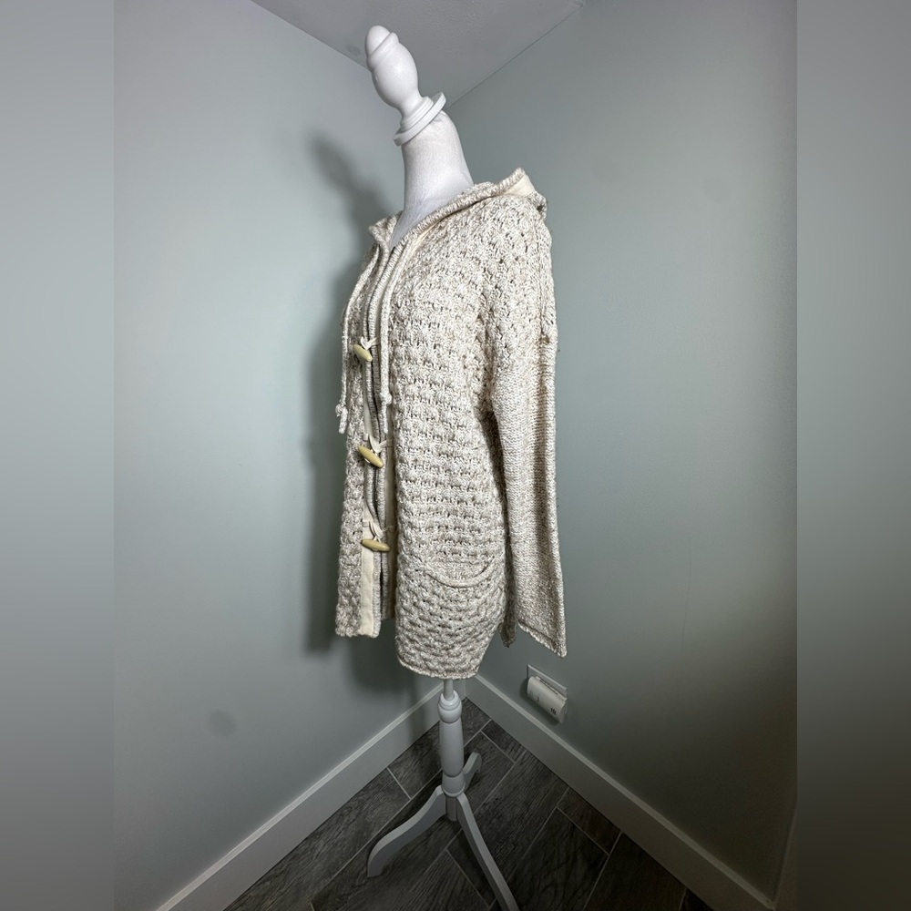 Free People | Women’s tan/cream Turn Up The Sun hooded toggle sweater coat Sz XS - Picture 6 of 17